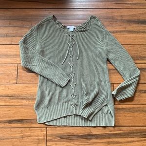 Say What? Sage green lace up front knit sweater